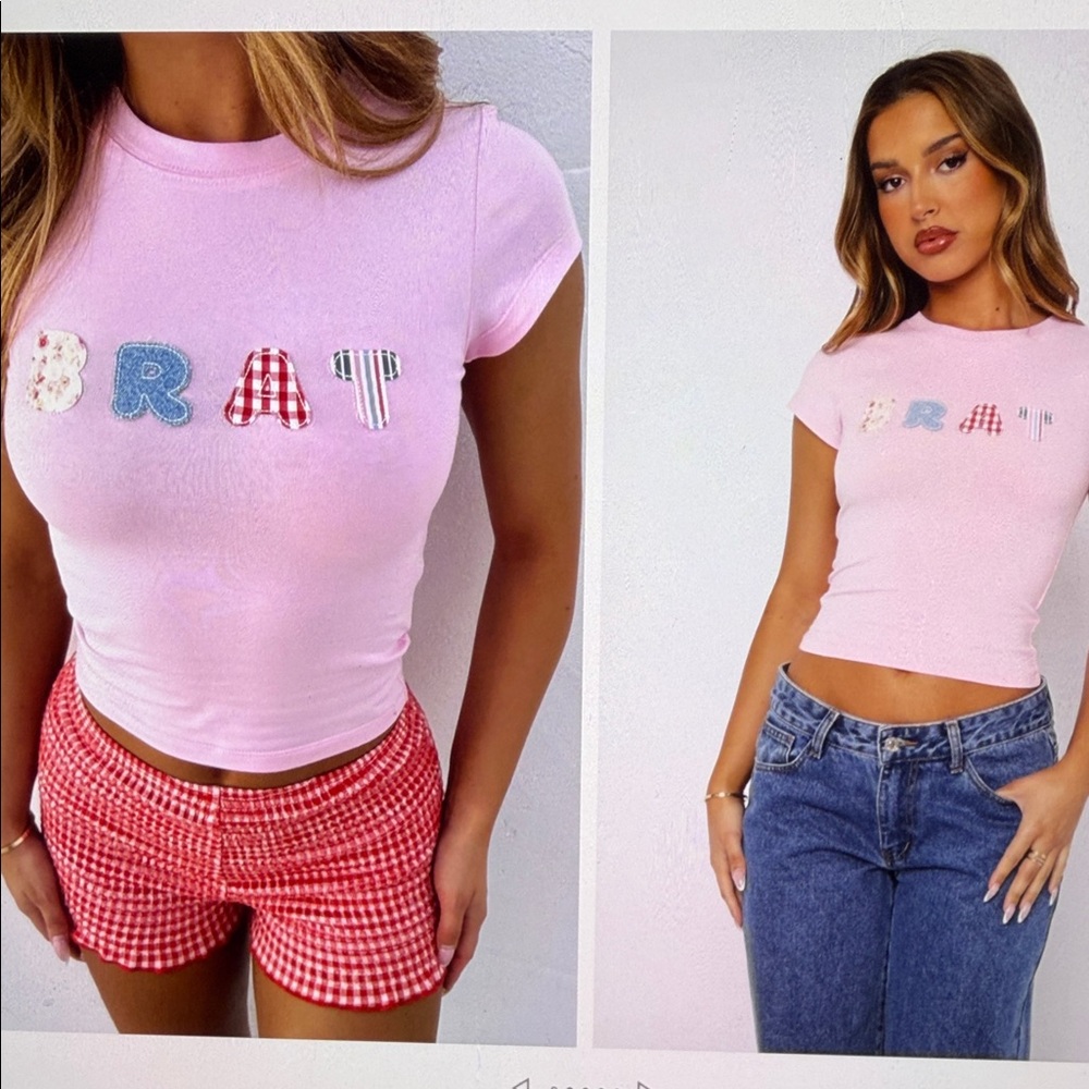 White Fox Boutique Pink 'Brat' Graphic Tee